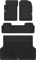 Motor Trend FlexTough Advanced Heavy Duty Black Rubber Car Floor Mats & Cargo Liner for SUV & Car Full Set - Universal Trim to Fit All Weather Automotive Floor Mat & Cargo Liners for SUV, Car, & Van