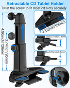 Car Tablet Holder CD Slot, [Height Adjustable Arm] Car CD Player Tablet Mount, Universal Car CD Clamp for iPad Pro Air Mini, Galaxy Tabs/Z Fold/Z Flip, iPhone, More 4-12.9" Device