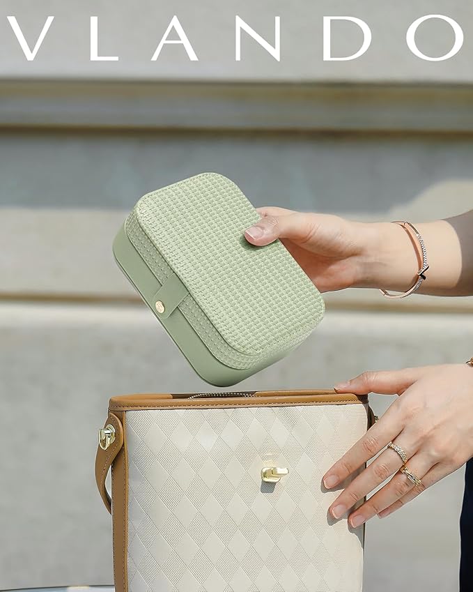 VLANDO Travel Jewelry Case, PU Leather Travel Jewelry Box with Earring Holder, Portable Display Small Jewelry Box for Mothers