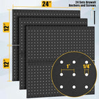 PBHEPJ 6 Pcs Metal Pegboard Panels, Heavy Duty Peg Boards for Garage and Garden Tool Storage, Includes Drywall Anchors and Sc