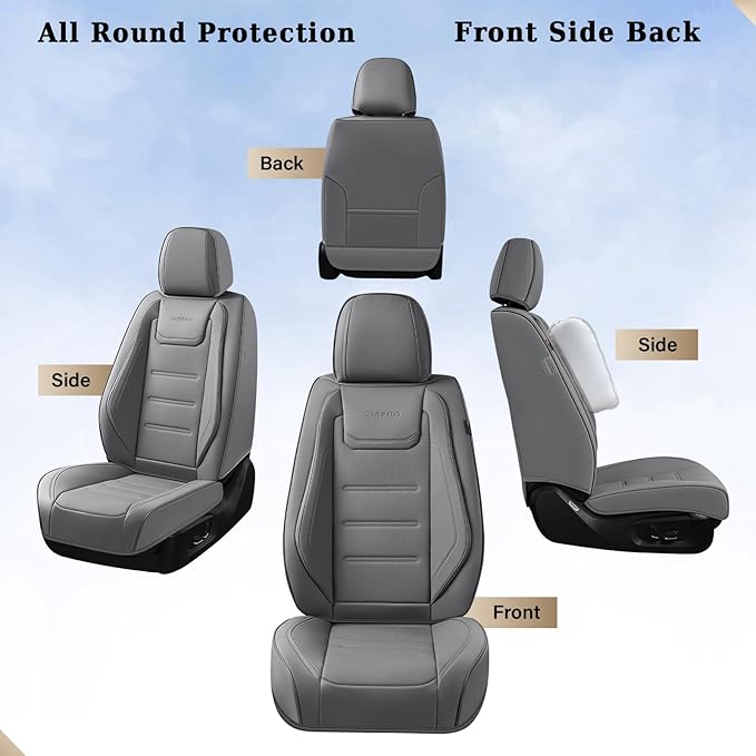 Coverado Car Seat Covers Full Set, Seat Covers for Cars, Car Seat Cover, Car Seat Protector Waterproof, Leather Car Seat Cush