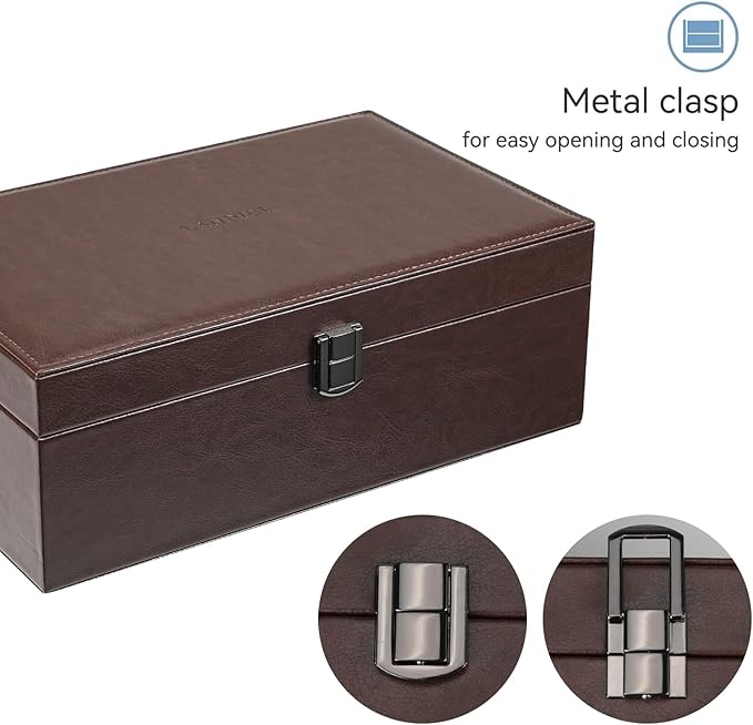 LANDICI Jewelry Box Organizer for Men Women, 2 Layer 4 Slot Watch Storage Case with Removable Tray, PU Leather Large Jeweller