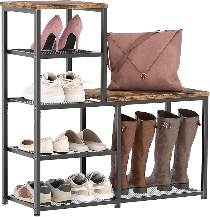 Shoe Rack Bench for Entryway,Free Standing Shoe Storage Organizer for Front Door Entrance,4-Tier Boot Rack Holder Shelf for C