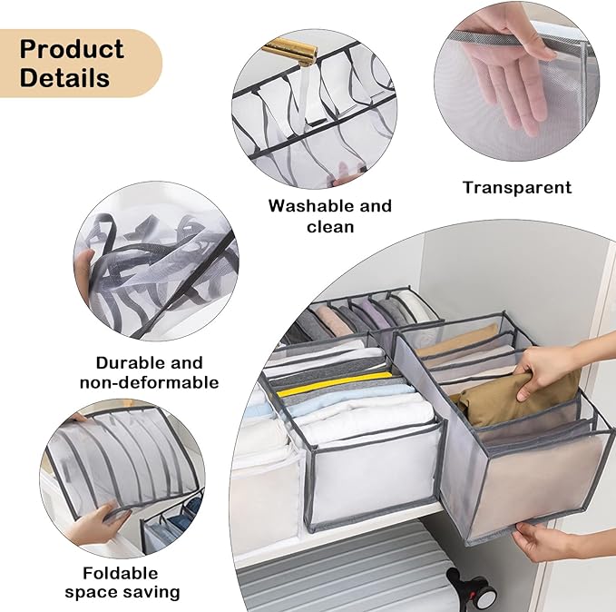 TIGARI Wardrobe Clothes Organizer, Draw and Closet Organizers, Storage for Socks, Underwear, Bra Ties, Baby Clothes (Gray)