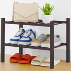Smiry Shoe Rack, 2 Tier Thick Small Bamboo Shoe Organizer, Stackable Free Standing Wooden Shoe Storage Shelf for Closet, Entr