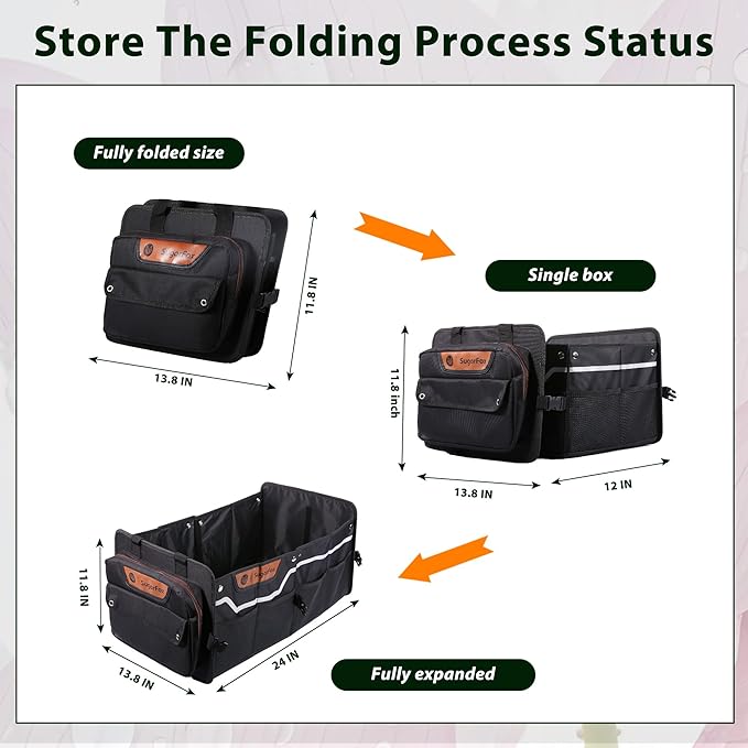 Car Trunk Organizer for SUV, 70L Heavy Duty Waterproof Trunk Organizer, Foldable Vehicle Organizer with Anti-Slip Base, 24x13.