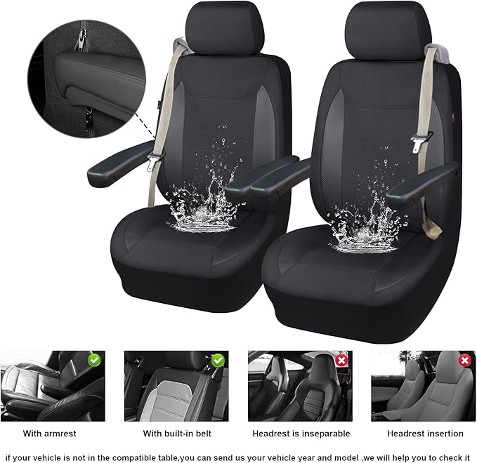 Flying Banner AquaShield Front car seat Covers Set Waterproof Water Resistant arm Rest Compatible Shoulder Seatbelt Compatibl