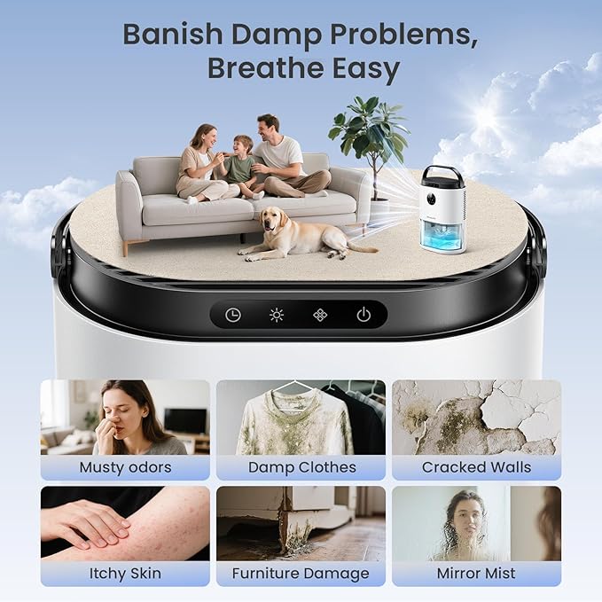 Dehumidifier for Home, 68 OZ Water Tank Dehumidifiers for Bathroom, Bedroom, Living room with, Auto Humidity Control,