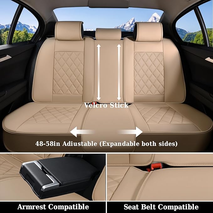 Coverado Car Seat Covers Full Set, Luxury Faux Leather Waterproof Seat Cover, 5 Seat Universal Seat Covers for Cars, Front an