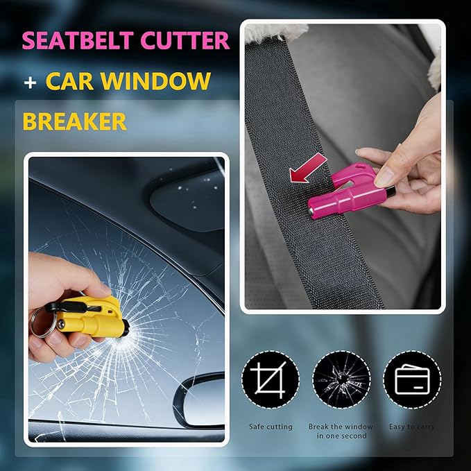 2-Pack Original Emergency Keychain Car Escape Tool – 2-in-1 Seatbelt Cutter & Window Breaker, Compact Auto Safety Hammer, Saf