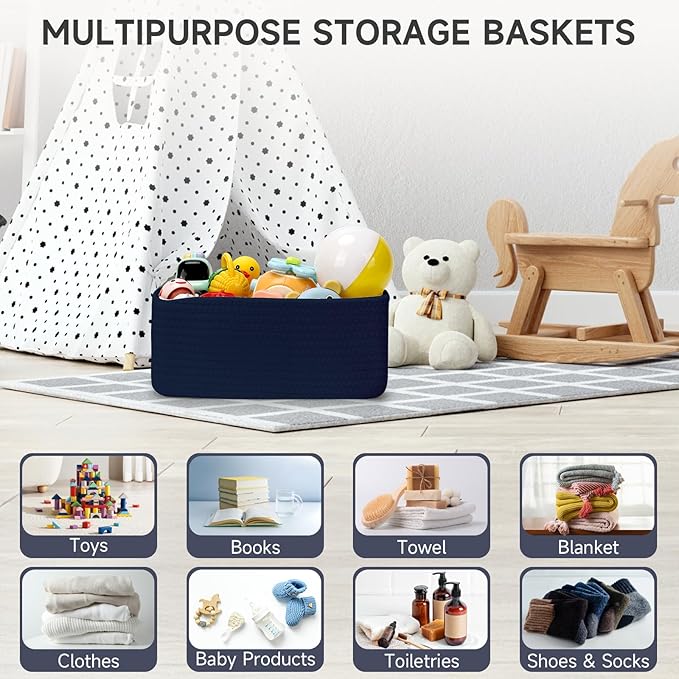 3-Pcs Shelf Baskets for Organizing, Closet Organizer Bins, Small Woven Baskets, Rope Toy Basket, Storage Basket for Shelves, 
