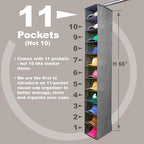 Perfect Curve 11-Pocket Hanging Baseball Hat Organizer - Gray Hat Storage Rack for Closet, Holds Up to 100 Caps. Also store s