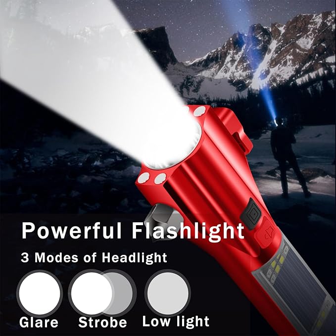 Car Glass Breaker Hammer with Flashlight, Multi-Function Rechargeable Emergency Escape tools with Window Breaker and Seatbelt
