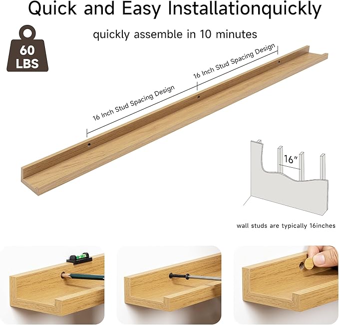 Fun Memories Picture Ledge Shelf, 40 Inch Floating Shelves Set of 2, Large Nursery Book Shelves for Toys Storage, Kids Booksh