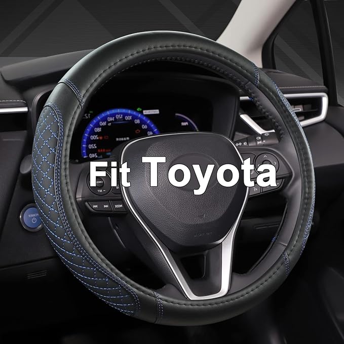 West Llama Customized Auto Car Steering Wheel Cover for Toyota Tacoma,4Runner,Tundra,Sequoia,15.5-16 inch(Diamond Quilted-Bla