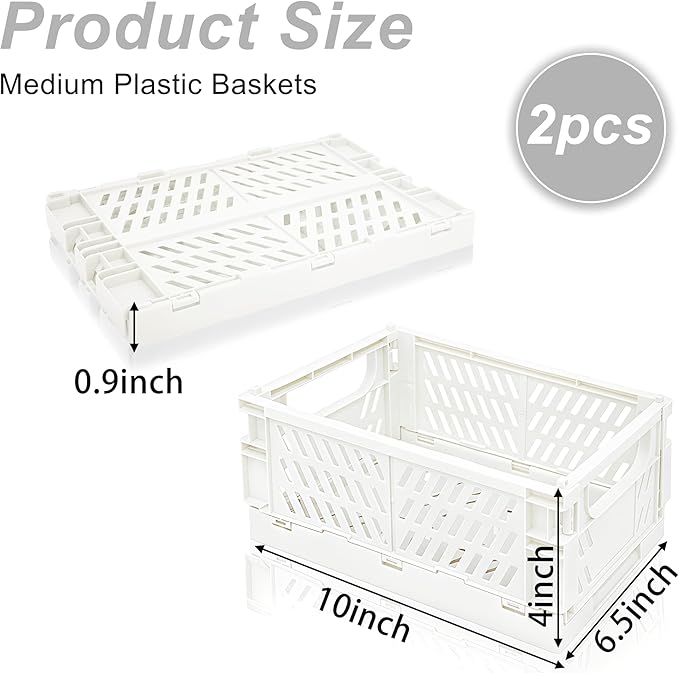 2 Pack Mini Foldable Small Plastic Baskets for Organizing and Storage，Collapsible Storage Crates,Mini Bins for Home Kitchen B
