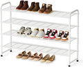 KEETDY 4-Tier Long Shoe Rack for Closet Floor, Wide Shoe Organizer Storage, Stackable Shoe Rack for Entryway Metal Shoe Shelf