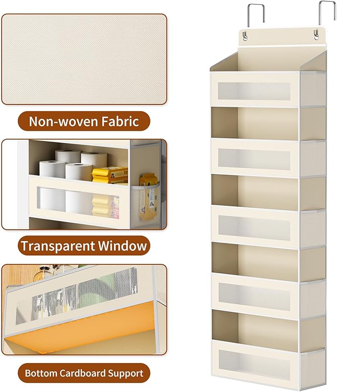 Over The Door Organizer with 5 Large Pockets, Over the Door Storage 10 Side Pocket 44 lb Load Behind Door Storage, Closet Doo