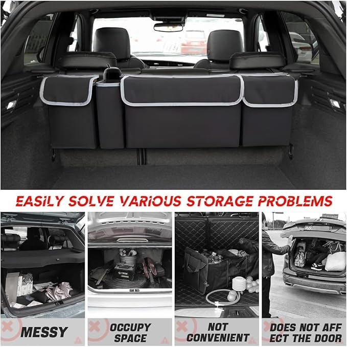 BELOMI Car Trunk Organizer, Auto Waterproof Sturdy Backseat Hanging Large Storage Collapsible Cargo Bag with Anti-Slip