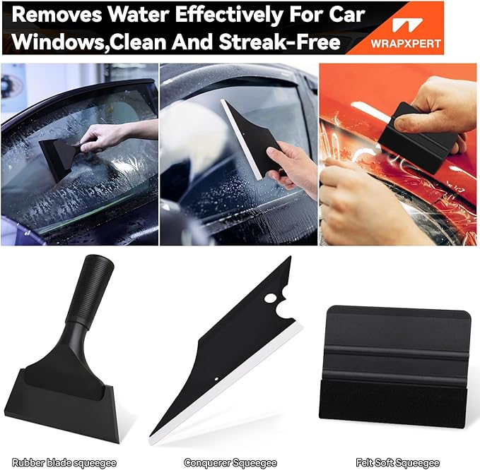 WRAPXPERT Window Tint Kit 15 PCS Vinyl Wrap Tools Kit Vehicle Glass Protective Film Installing Tool Included Squeegee Tool Kit, Plastic Scraper, Safety Film Cutter, Utility Knife with Blades