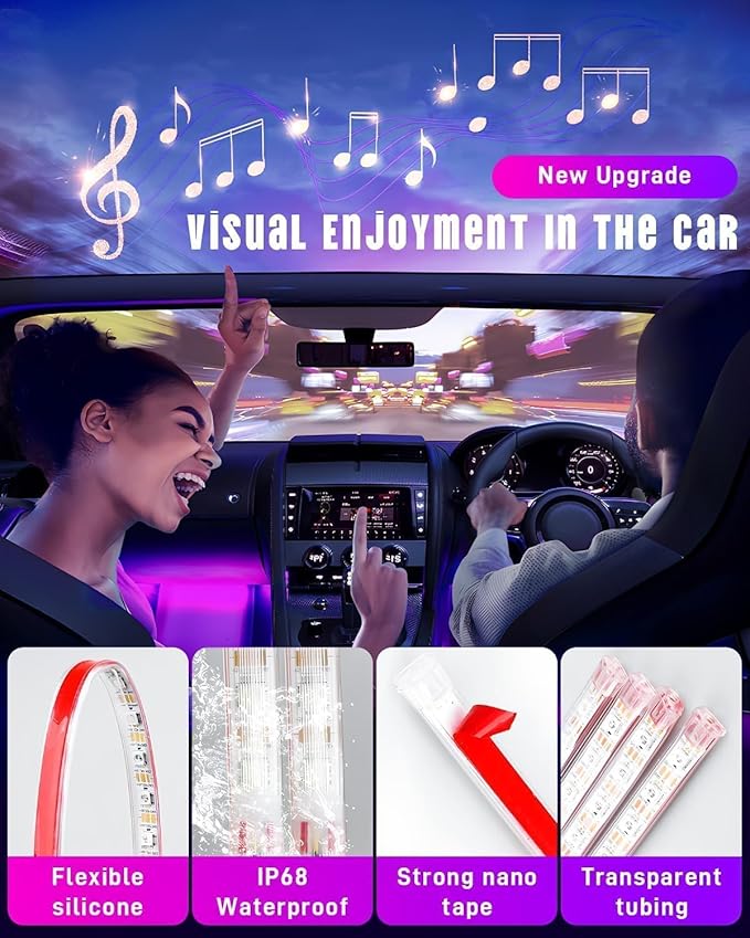 Smart Car Interior Lights,72 LED RGB Car LED Lights with Smart APP Remote Contro,Multicolor Footwell Under Dash Inside Light Kits Music Sync Mode,for Vehicle Internal Car Ambient Lighting Kits