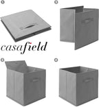 Casafield Set of 6 Collapsible Fabric Cube Storage Bins, Gray - 13" Foldable Cloth Baskets for Shelves, Cubby Organizers & Mo