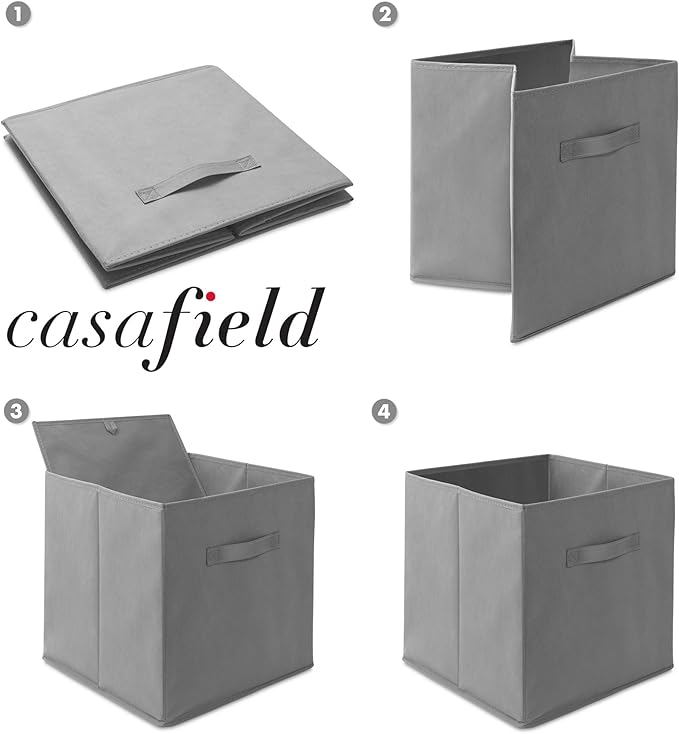 Casafield Set of 6 Collapsible Fabric Cube Storage Bins, Gray - 13" Foldable Cloth Baskets for Shelves, Cubby Organizers & Mo