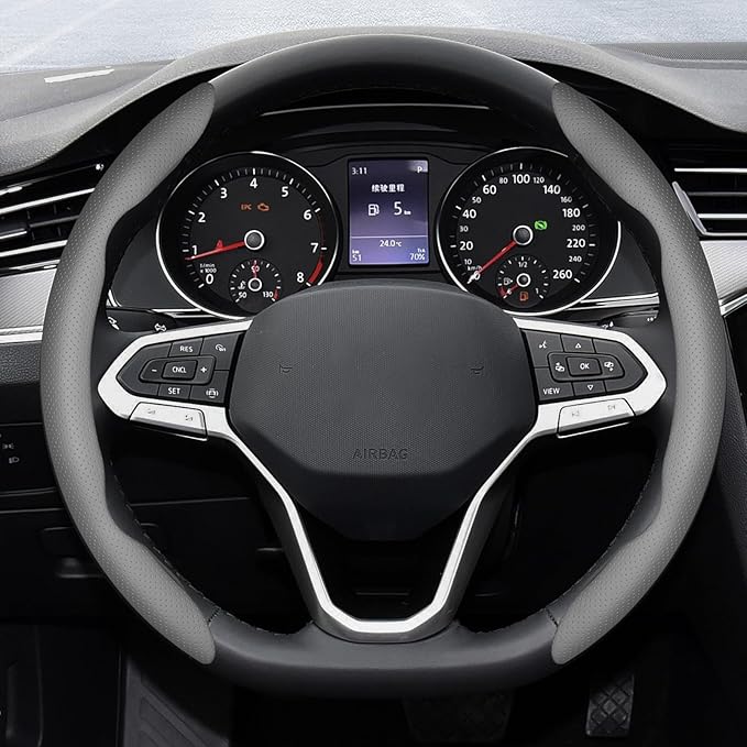 2-Piece Steering Wheel Cover, Carbon Fiber Segmented Steering Wheel Protector, Universal and Anti-Slip Durable Car Leather Pr