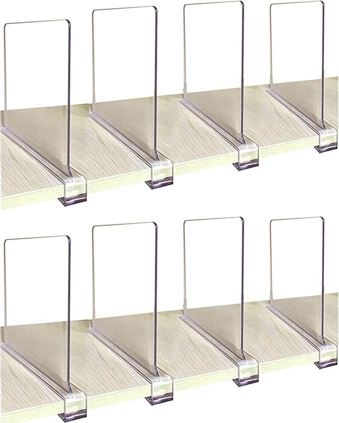 CY craft Shelf Dividers for Closets, 8PCS Clear Acrylic Shelf Divider for Wood Shelves and Clothes Organizer/Purses Separator