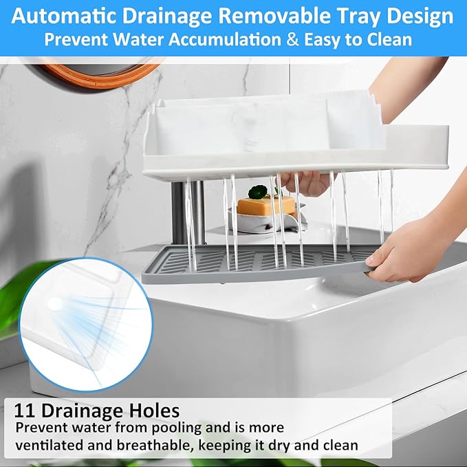 Bathroom Counter Organizer, Large White Silicone Toothbrush Holders for Bathrooms Organizer Countertop with 3PCS Qtip Holder,