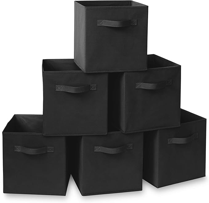 Casafield Set of 6 Collapsible Fabric Cube Storage Bins, Black - 11" Foldable Cloth Baskets for Shelves, Cubby Organizers & M