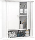 White Bathroom Wall Cabinet, Over the Toilet Storage Cabinet, Bathroom Cabinet Wall Mount, 2 Doors & Hooks, Medicine Cabinet 