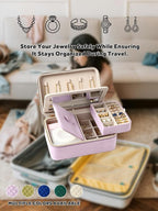 Velvet Travel Jewelry Box with Large Mirror, Double-Layer Jewelry Organizer Case for Women and Girls, Portable Storage Case w