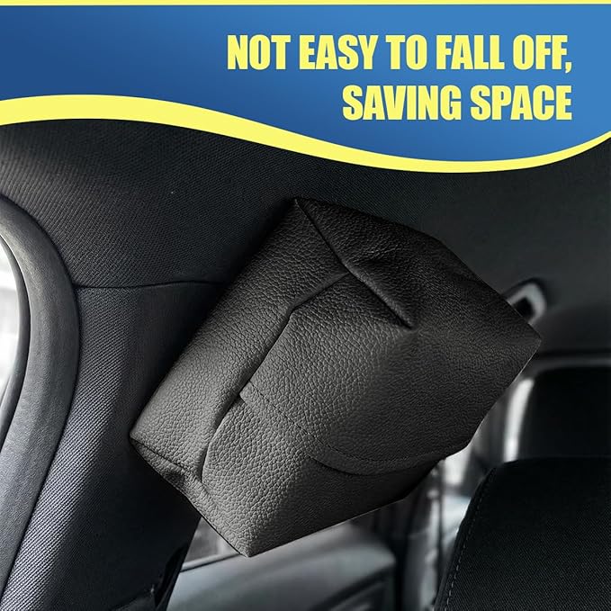 Car Tissue Holder, Leather Auto Headrest Hanging Napkin Box with Magnet-Attracting Adhesive Strip, Universal Vehicle Interior Paper Storage Organizer for Sun Visor, Center Console (Gray)