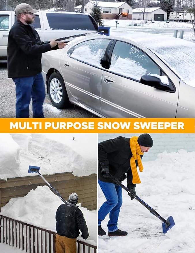 EcoNour 49" Snow Broom with Ice Scraper for Car Windshield & Windows | Scratch Free Snow Brush for Cars, Trucks & SUVs | Long Head Snow Rake Remover Perfect for Home and Car Roof