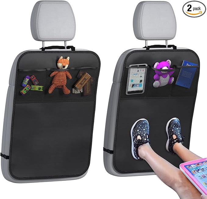 lebogner Back Seat Cover For Kids + 3 Pocket Storage Organizer, 2 Pack X-Large Waterproof Kick Mats Backseat Protector, Car S