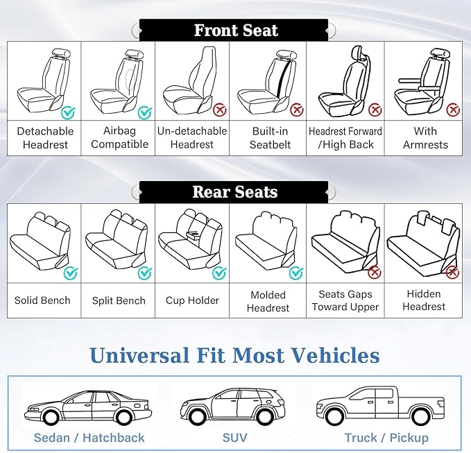 Coverado Car Seat Covers Full Set, 5 Seat Universal Seat Cover for Cars, Luxury Faux Leather Waterproof Seat Cover, Front and