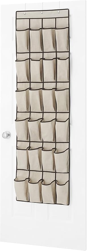 Whitmor 24 Pocket Over The Door Shoe Bag, Espresso Trim