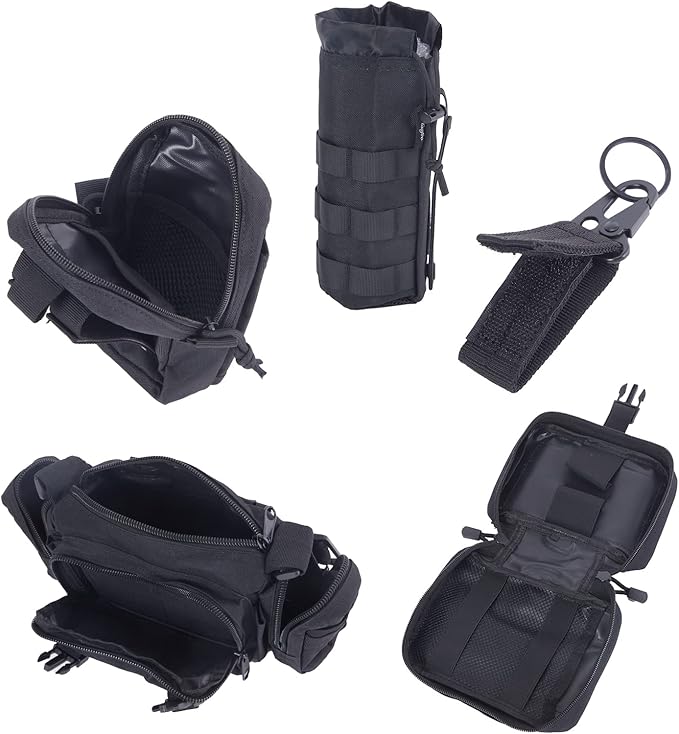 Universal Tactical Car Seat Back Organizer Bag Tactical Molle Vehicle Organizers Panel Vehicle Protector Organizers with 4 Detachable Pouches for Car Truck Ford Jeep Vehicle (Black)