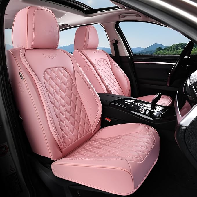 Coverado Front Seat Covers, Luxury Faux Leather Breathable Waterproof Protectors, Universal Fit for Cars, SUVs, Trucks, Durab