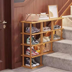 SAN HE Bamboo Shoe Rack 3Tier- Vertical Shoe Rack for Small Spaces, Tall Narrow Shoe Rack Organizer for Closet Entryway Corne