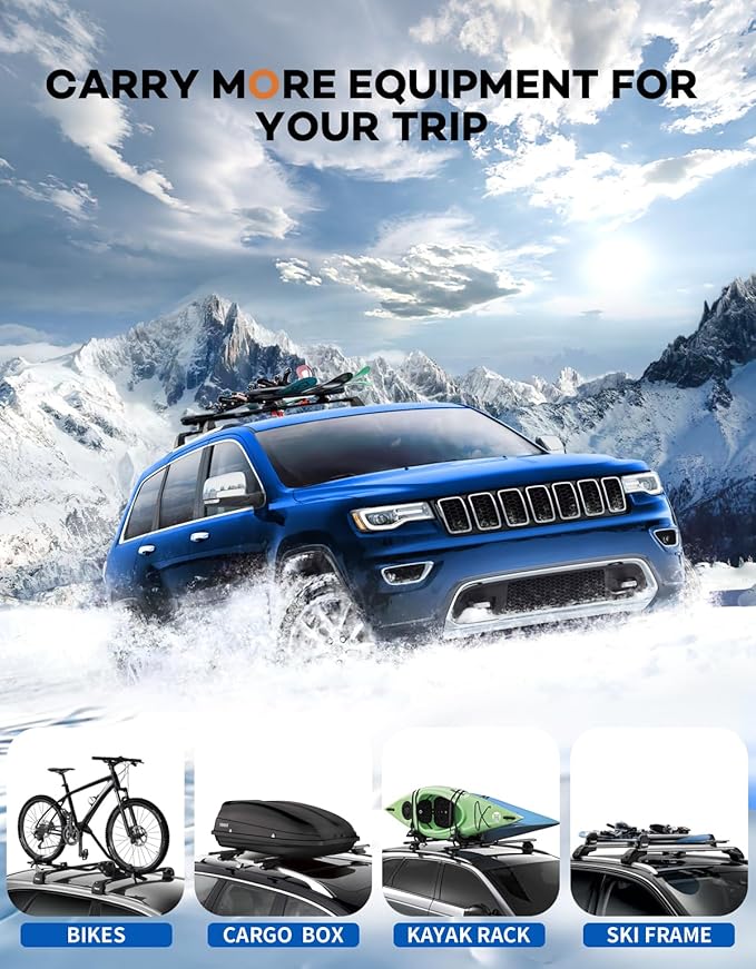Heavy Duty 300lbs Lockable Roof Rack Cross Bars Compatible with Jeep Grand Cherokee 2011-2021 (with Grooved Side Rails), All-Metal Aluminum Crossbars Rooftop Cargo Bag Kayak Luggage