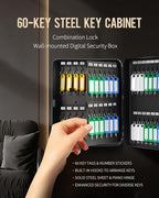 Uniclife 60 Position Key Cabinet with Combination Lock Resettable Black Digital Security Storage Box Steel Key Organizer with
