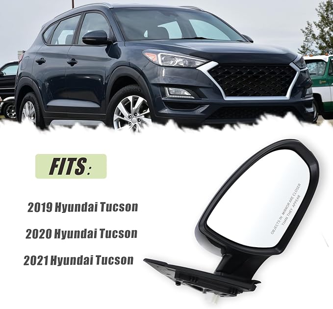Right Passenger Side Mirror Compatible With 2019 2020 2021 Hyundai Tucson With Manual folding Power glass Black Replace #87620-D3990(3Pins)