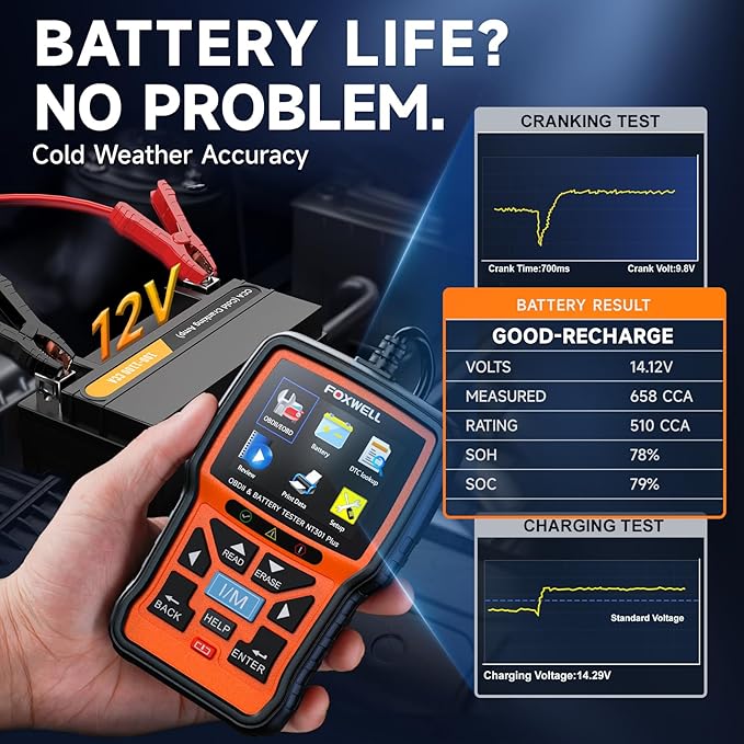 Upgraded of NT301, FOXWELL NT301 Plus 2-in-1 OBD2 Scanner Car Battery Tester, Professional Code Reader Check Engine Diagnostic