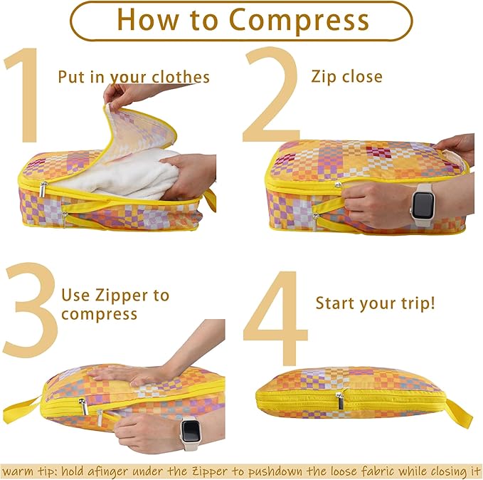 8 Pcs Compression Packing Cubes for Travel, Lightweight Waterproof Luggage Organizer Bags Set, Washable Packaging Cubes for W