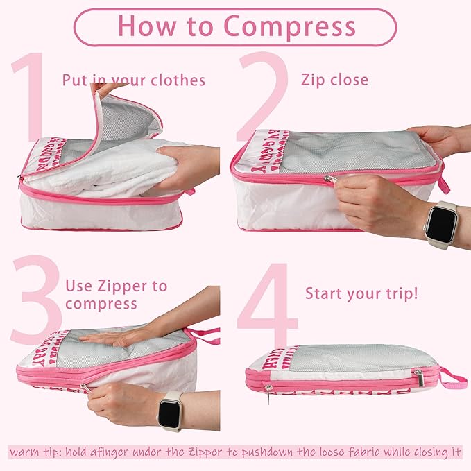 7 Pcs Compression Packing Cubes for Travel Luggage, Lightweight Suitcase Organizer Bags Set, Compression Packaging Cube for T