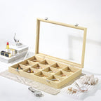 Coward Jewelry Organizer Box, Yellow Linen 12 Grids Bracelet Bangle Necklace Jewelry Display Tray Case with Transparent Glass