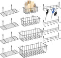 Yaocom 12 Pcs Wall Grid Hanging Basket Shelf Hooks Set bulk Grid Wall Accessories Includes 4 Basket 4 Wire Straight Shelf and