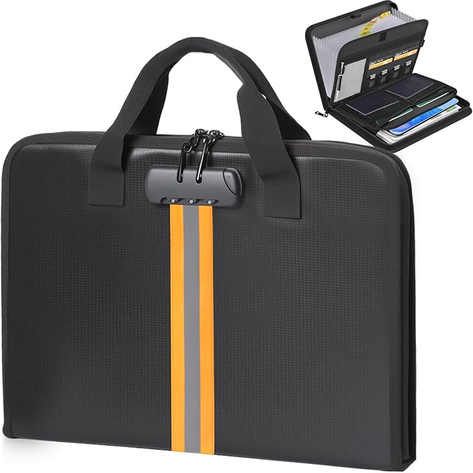 Accordion File Organizer with Combination Lock,Fireproof Expanding File Folder with Multi Pockets,13 Pockets Document Organiz